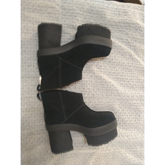 Ugh Suede Leather Heeled Platform Boots Black Size 9 Y2K Grunge Goth - Picture 2 of 10